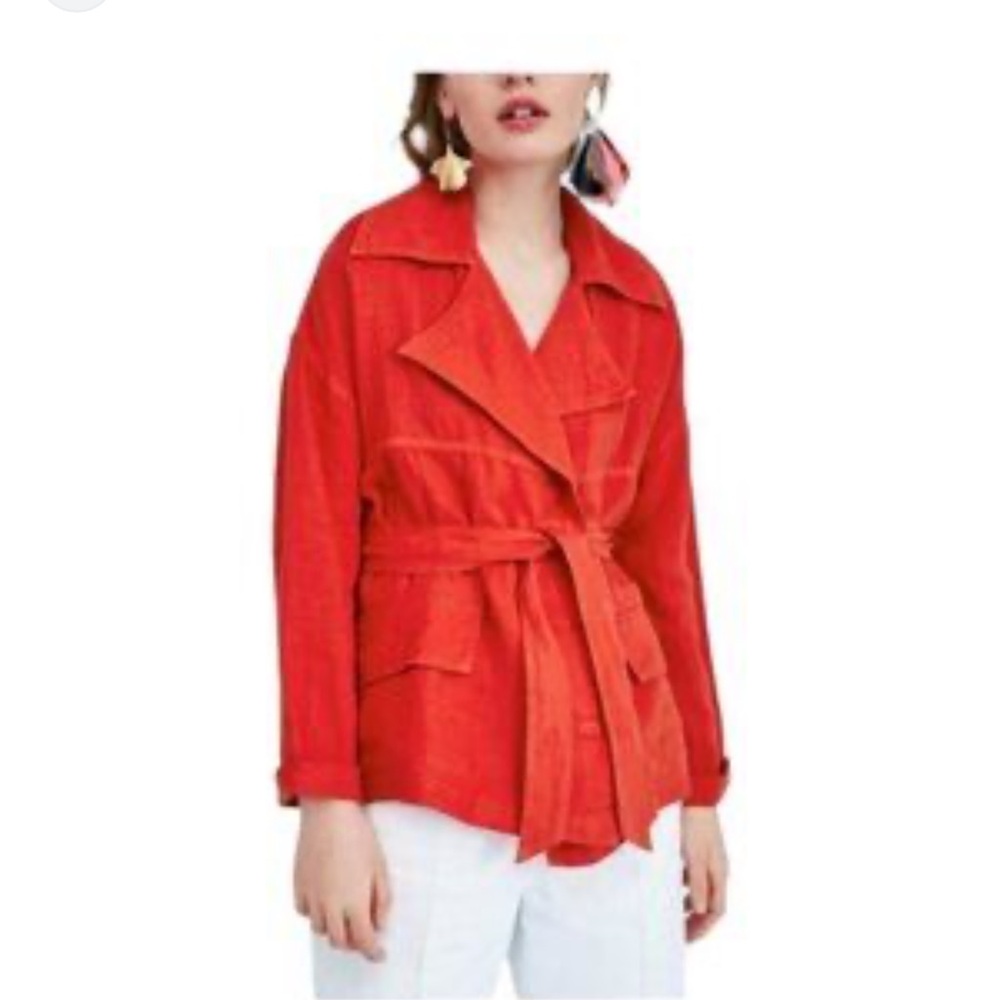 Zara Basic Red Orange Linen Blend Jacket/Blazer, … - image 7